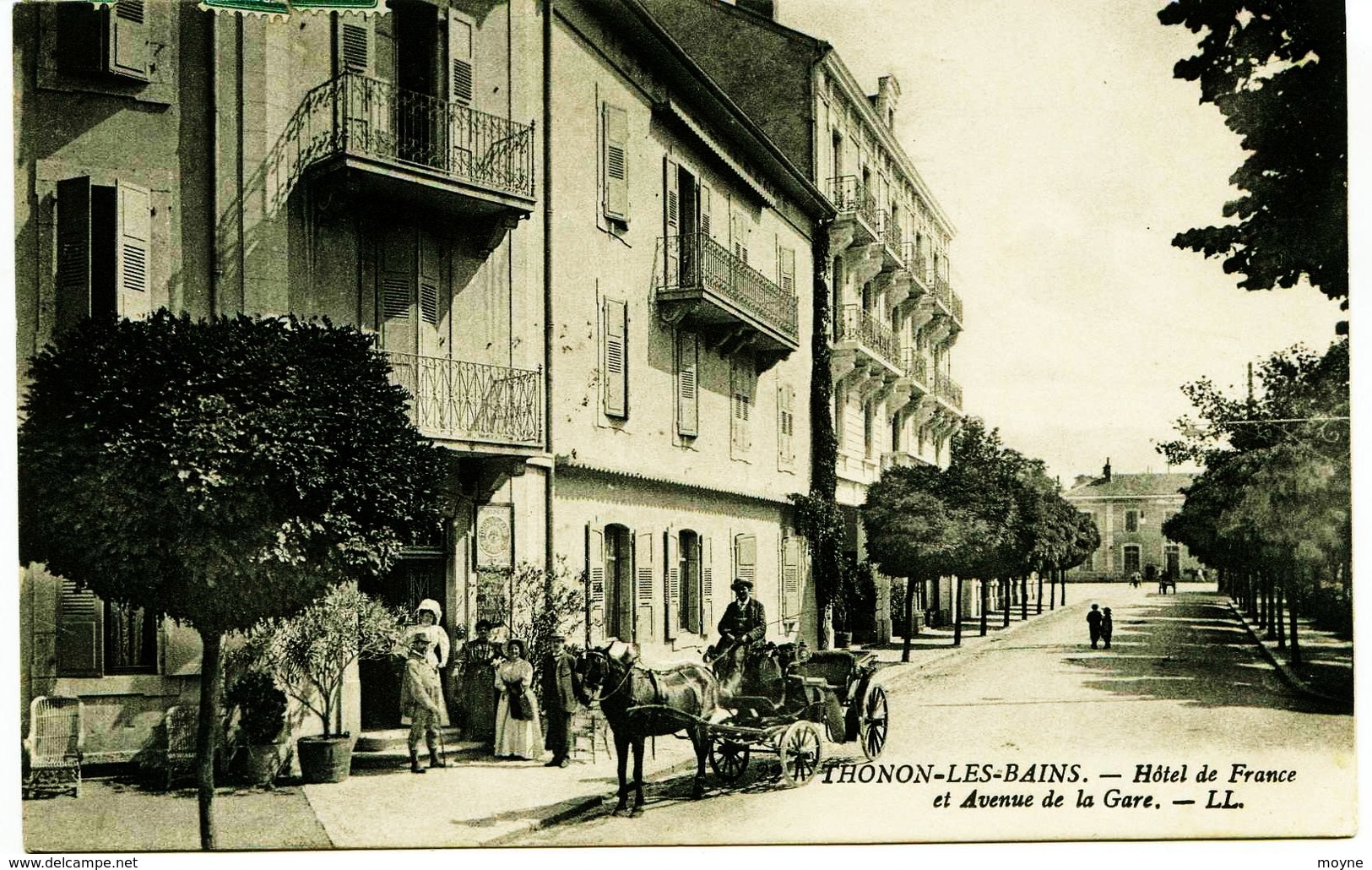 3289  - Haute Savoie  -  THONON  :  HOTEL DE FRANCE ET AVENUE DE LA GARE  - ATTELAGE  Circulée En 1914 - Thonon-les-Bains