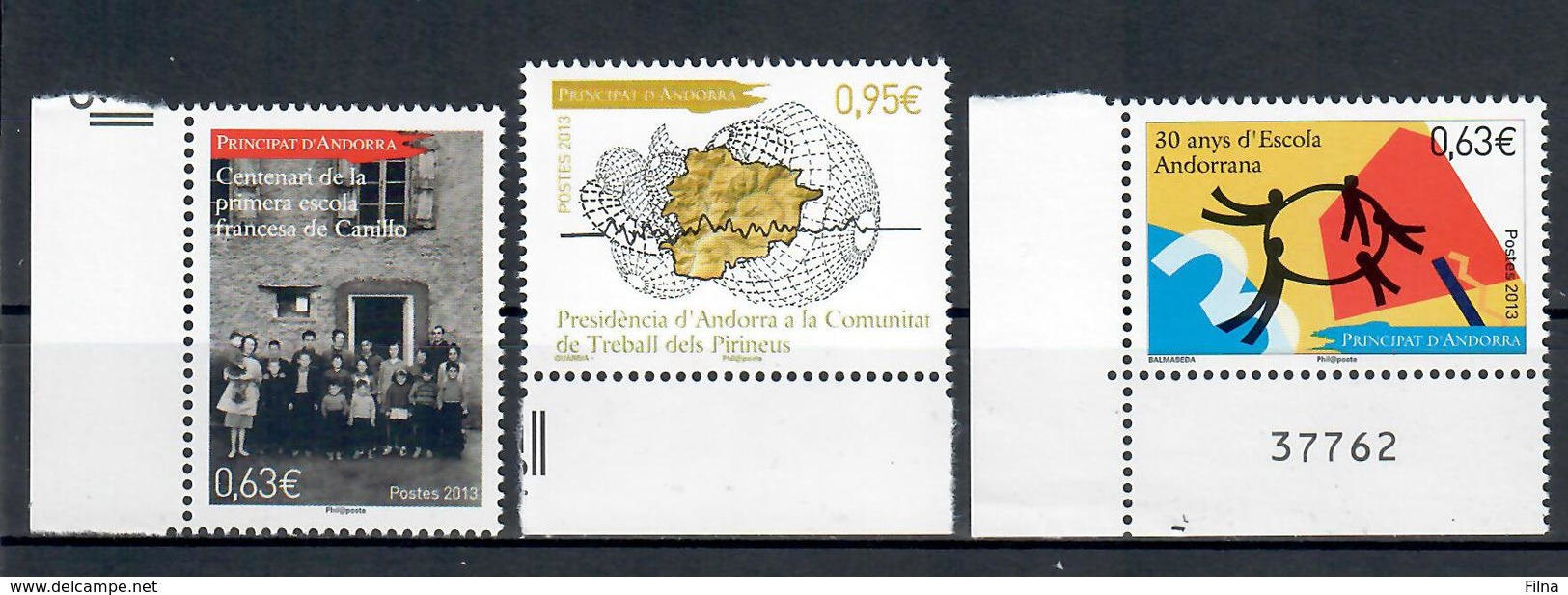 ANDORRA  FRANCESE 2013 - 3 VALORI DEL PERIODO - MNH ** - Nuovi