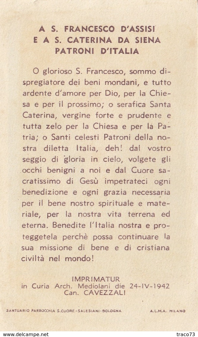 S. FRANCESCO D'ASSISI E A S. CATERINA DA SIENA PATRONI D'ITALIA  /  Santino - Santini