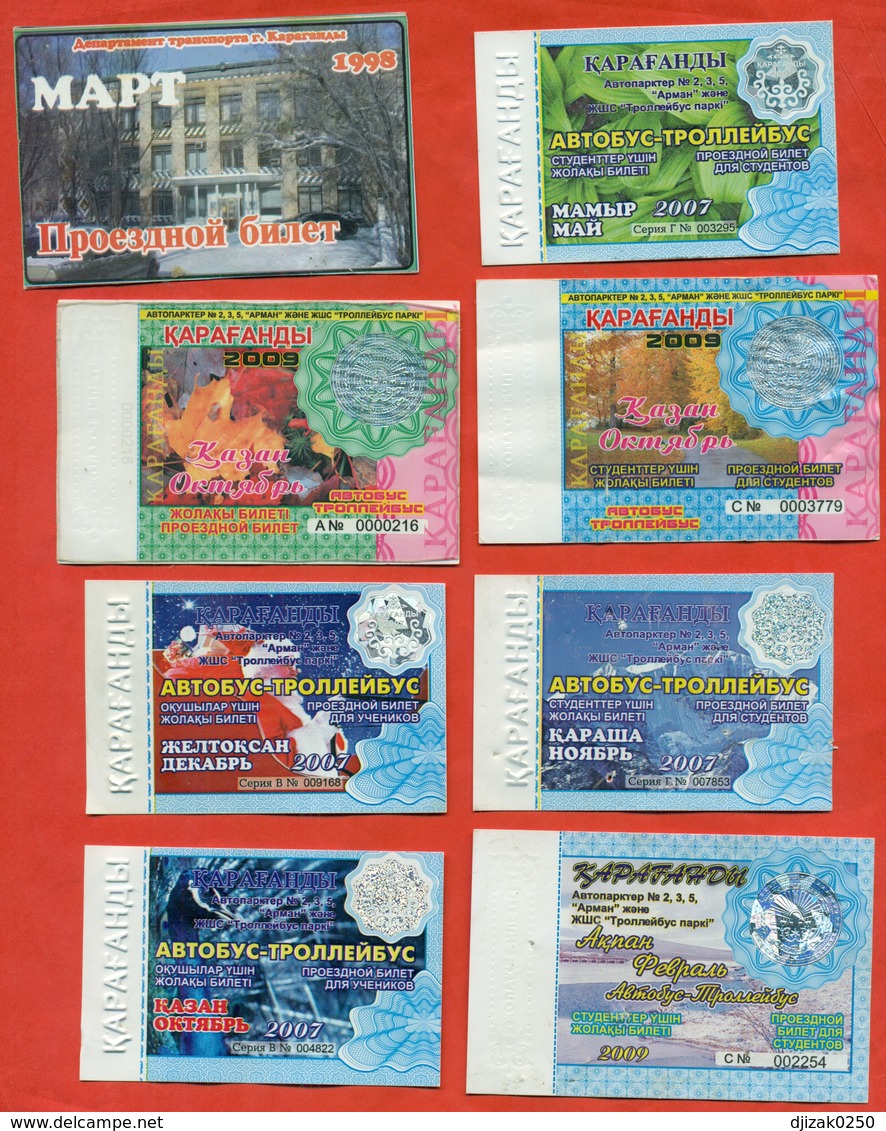 Kazakhstan . City Karaganda. Lot Of 8 Monthly Tickets. Plastic. - World