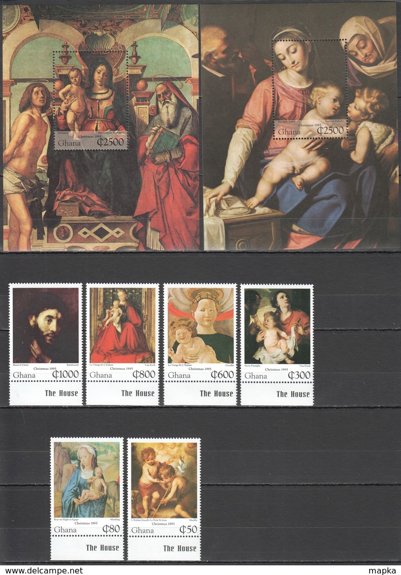 WW966 GHANA ART PAINTINGS CHRISTMAS 1995 #2275-82 MICHEL 26 EURO 2BL+1SET MNH - Religieux