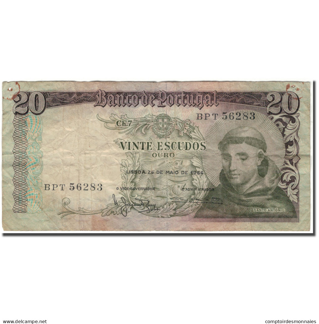 Billet, Portugal, 20 Escudos, 1964-05-26, KM:167a, B+ - Portugal