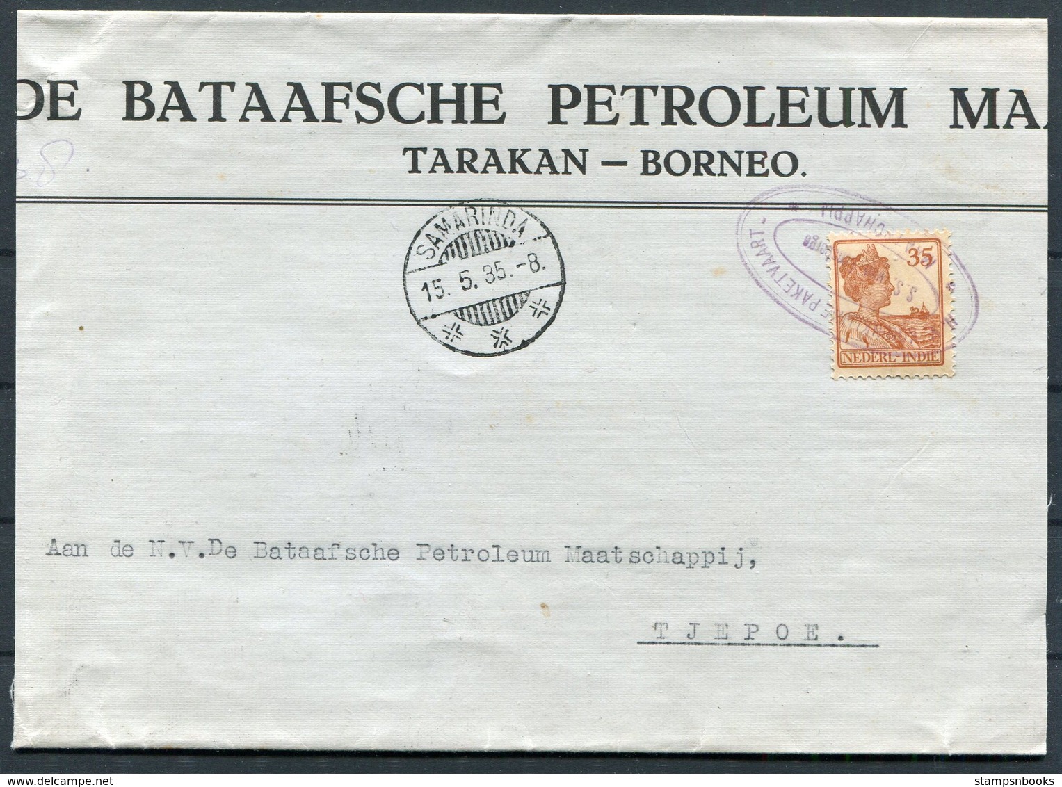 1935 Ned. Indie Tarakan Borneo Bataafsche Petroleum (large Part) Cover Paketvaart Paquebot Samarinda Tjepoh - Netherlands Indies