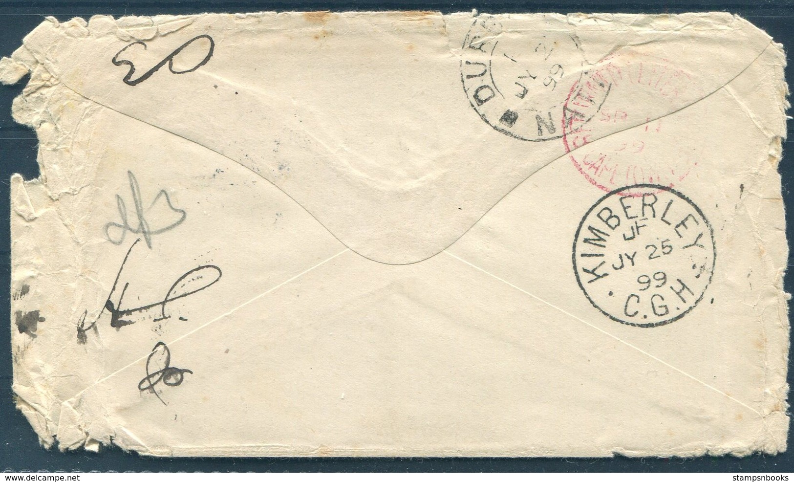 1899 Tasmania Hobart Cover Eclipse Restaurant, Kimberley South Africa Redirected Durban "GONE - NO ADDRESS" Cachet - Covers & Documents