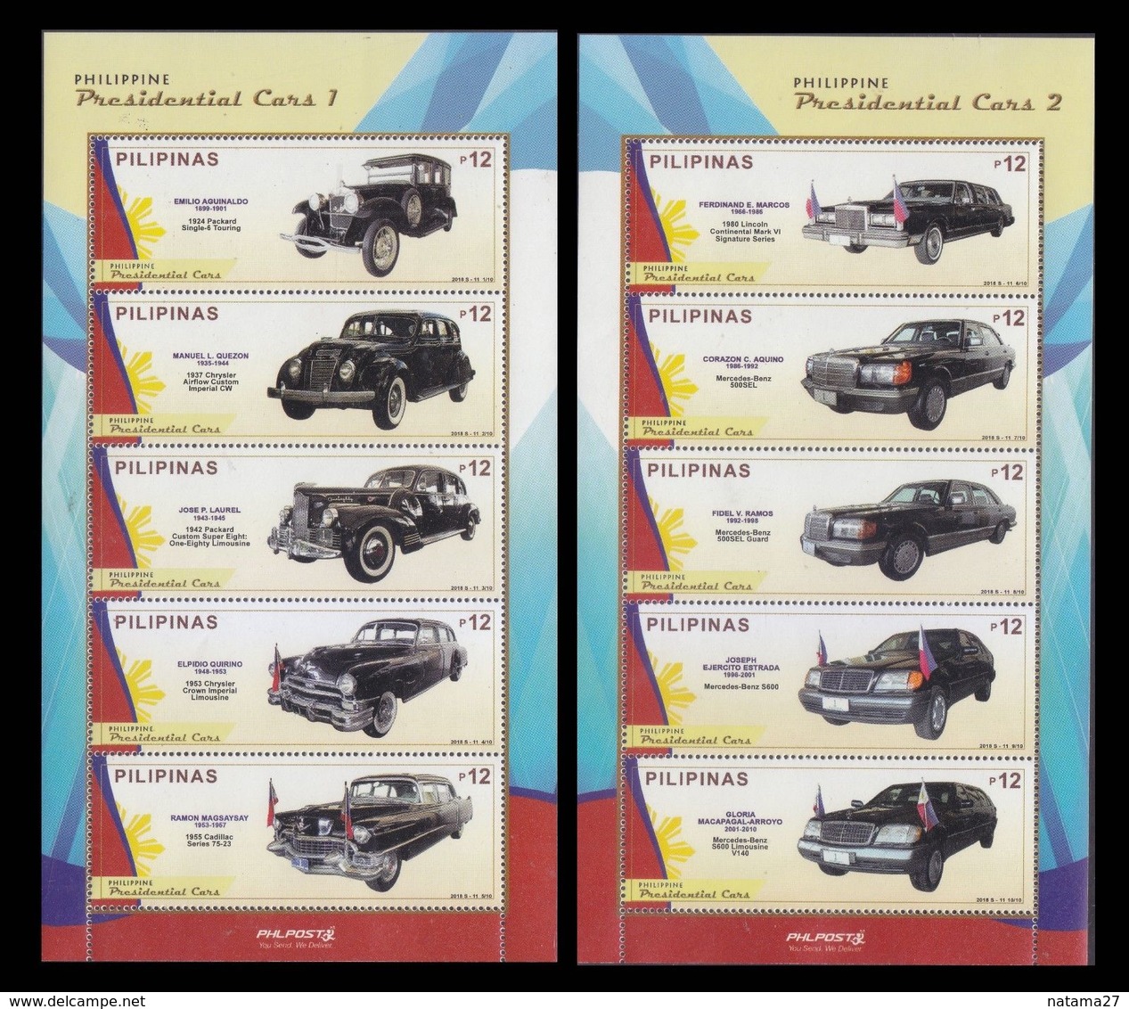 Filippine Philippines Philippinen Pilipinas 2018 Presidential Cars 10 Stamps In 2 Different Sheetlets MNH** (see Photo) - Filippine