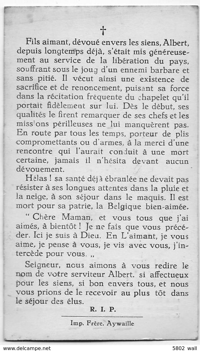 HARZE : Souvenir Pieux D'Albert Bonfond - 31e Cie P.A. Ourthe-Amblève - Obituary Notices