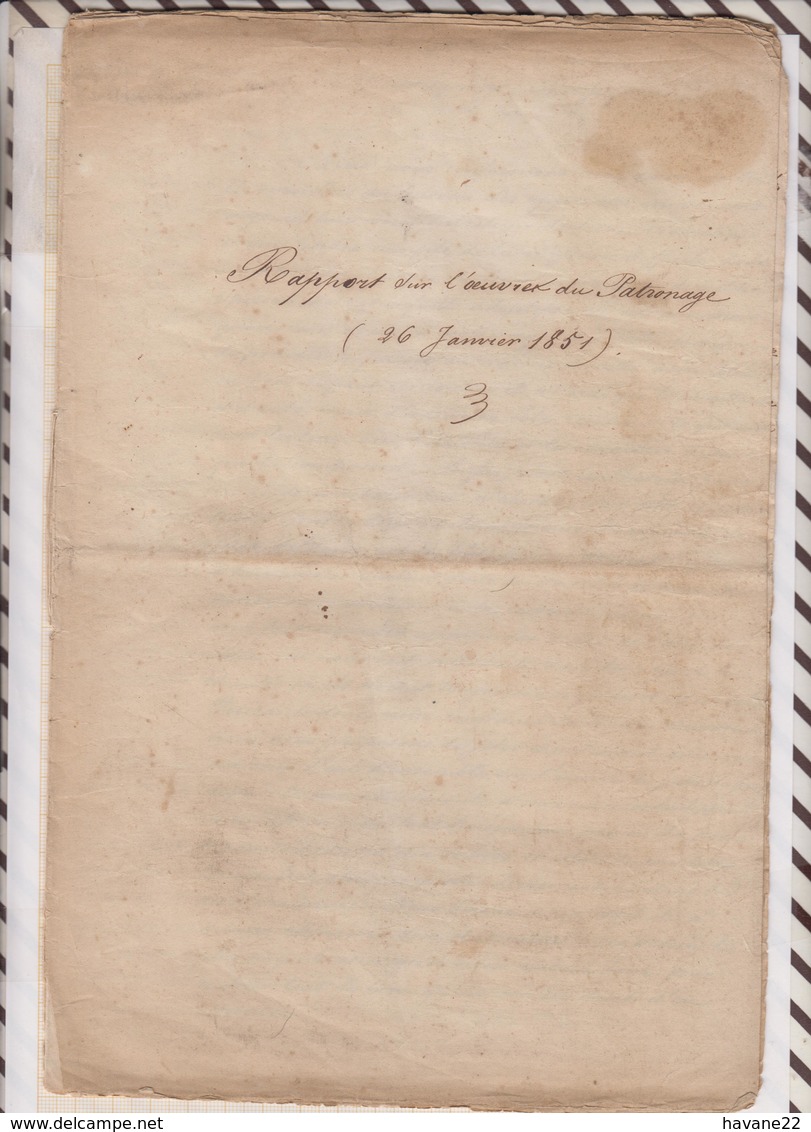 81109 VIEUX PAPIERS MANUSCRIT 1851 Rapport Sur L'oeuvre Du Patronage - Manuscritos