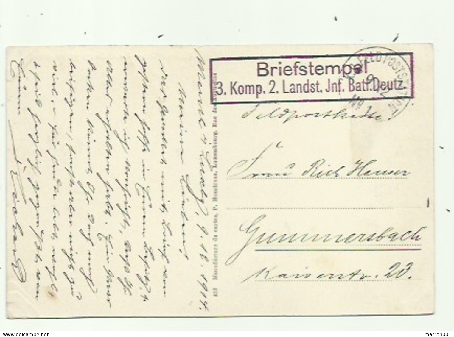 Luxembourg-  Colmar -Berg- Feldpost Oorlog 1914  ( 2 Scans) - Colmar – Berg