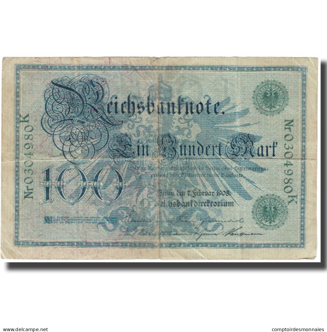 Billet, Allemagne, 100 Mark, 1908, 1908-02-07, KM:34, TB+ - 100 Mark