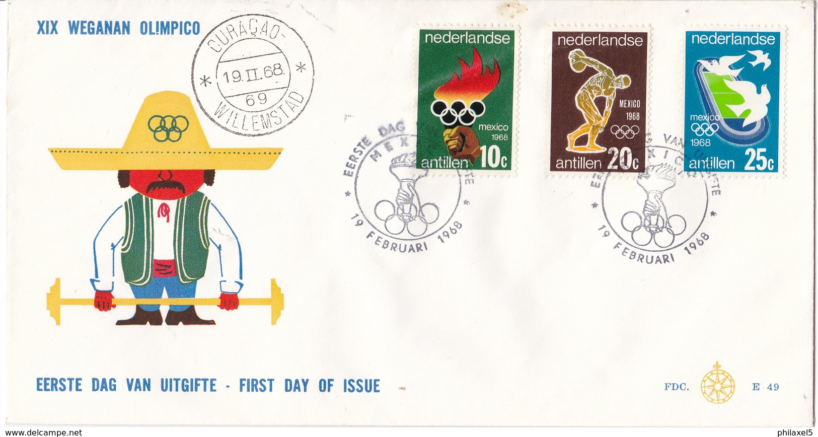 Nederlandse Antillen - FDC E49Wb - Olympische Spelen Mexico - NVPH 393 - 395 - Zomer 1968: Mexico-City