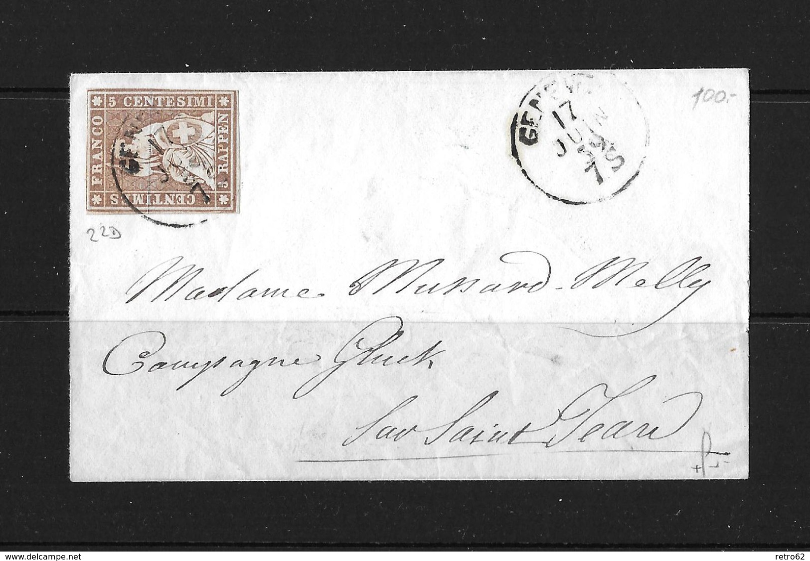 1854-1862 Helvetia (Ungezähnt) Strubel → 1859 Brief Genève Nach Saint Jean   ►SBK-22D◄ - Lettres & Documents