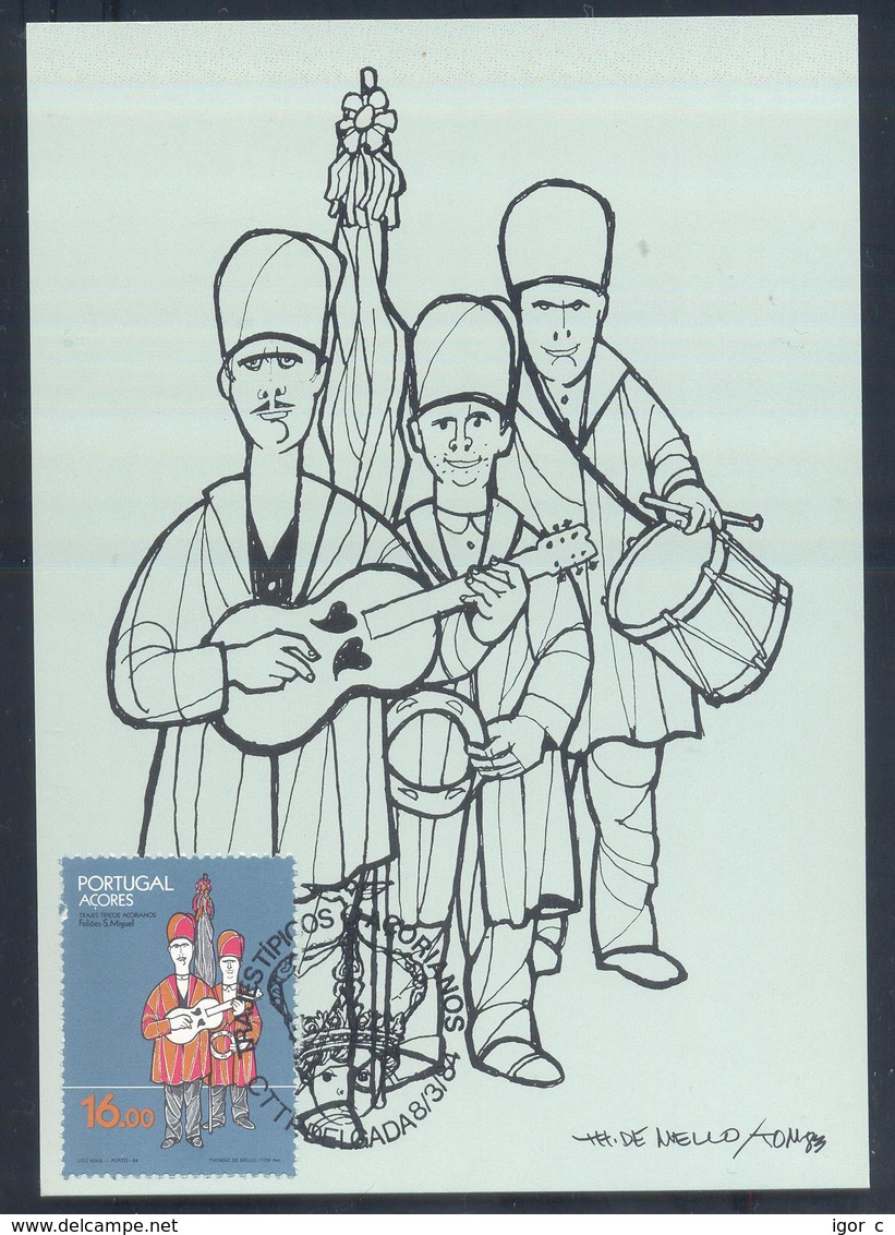 Portugal Azores 1981 Maximum Card: Europa CEPT; Tipical Costumes Of Azores; The Merrymakers From San Miguel Island Music - Kostüme