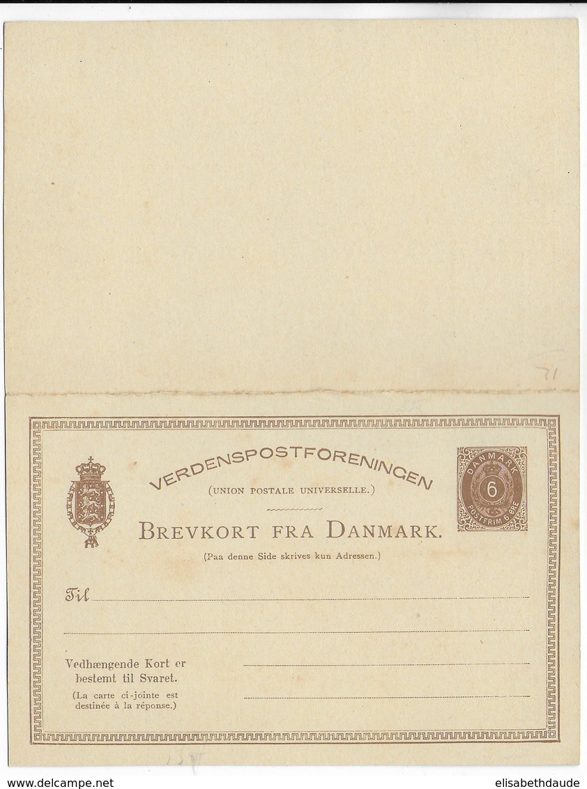 DANMARK - 1883 - CP ENTIER POSTAL Mi Nr. P15 AVEC REPONSE PAYEE NEUVE - Postwaardestukken