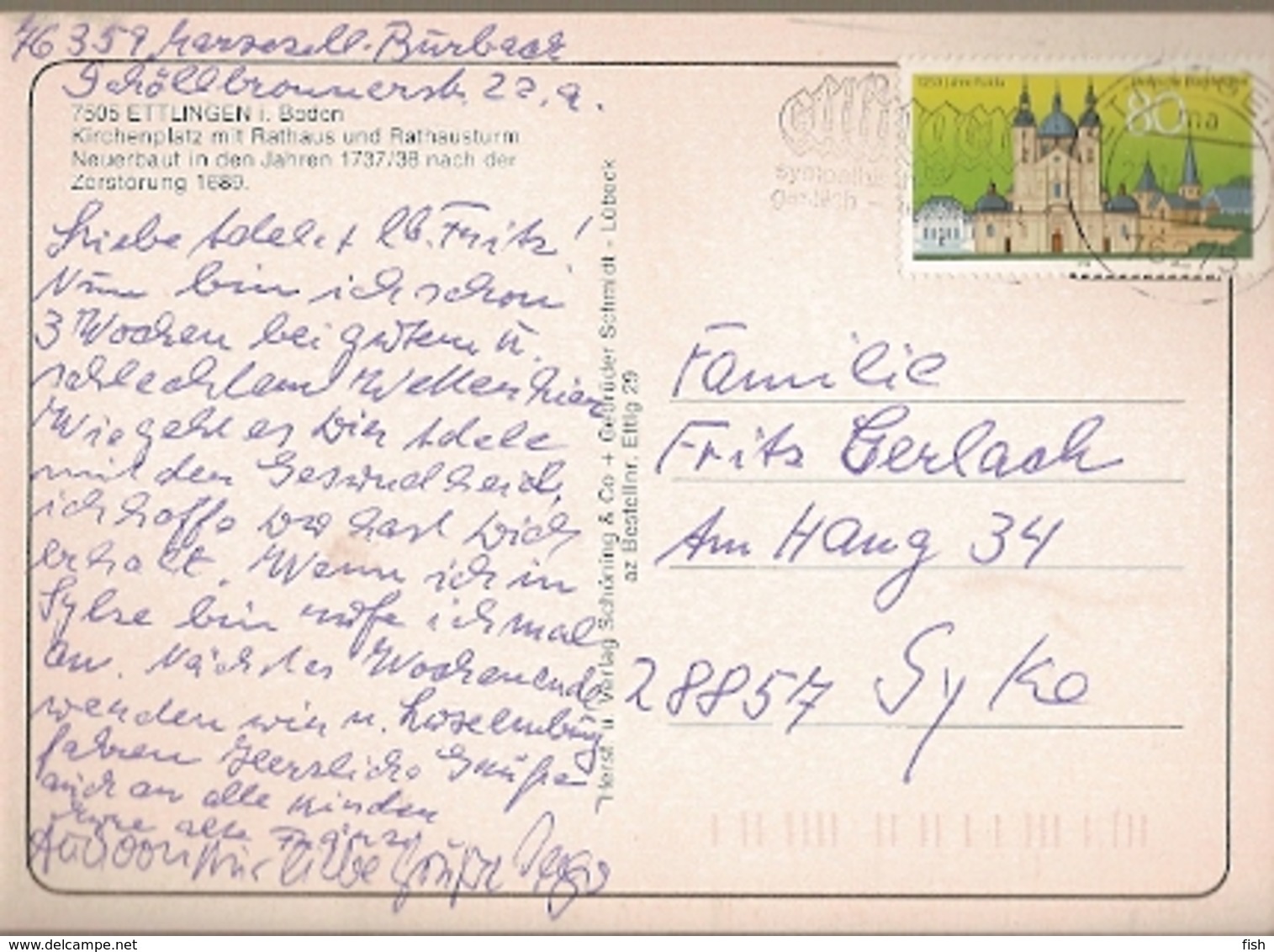 Germany  & Circulated, Ettlingen I. Baden,  Ettlingen Kirchenplatz Rathaus Turm, Syke 1994 (7505) - Ettlingen