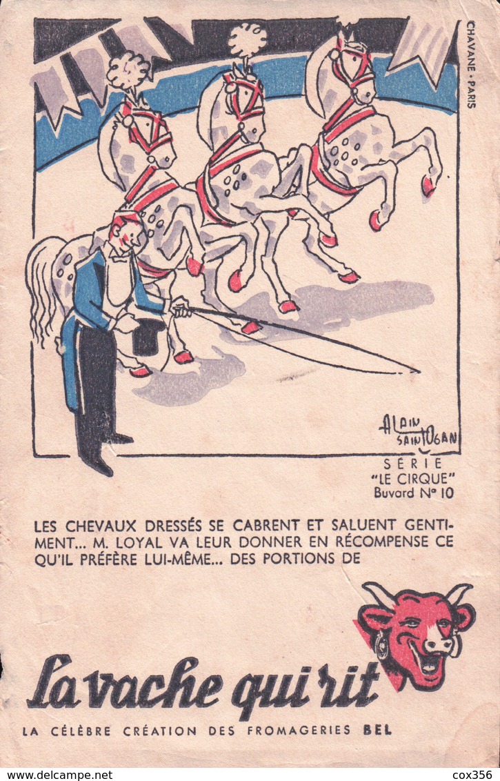 Ancien BUVARD Illustré  La VACHE QUI RIT N° 10 Les Chevaux Dressés - Alimentaire