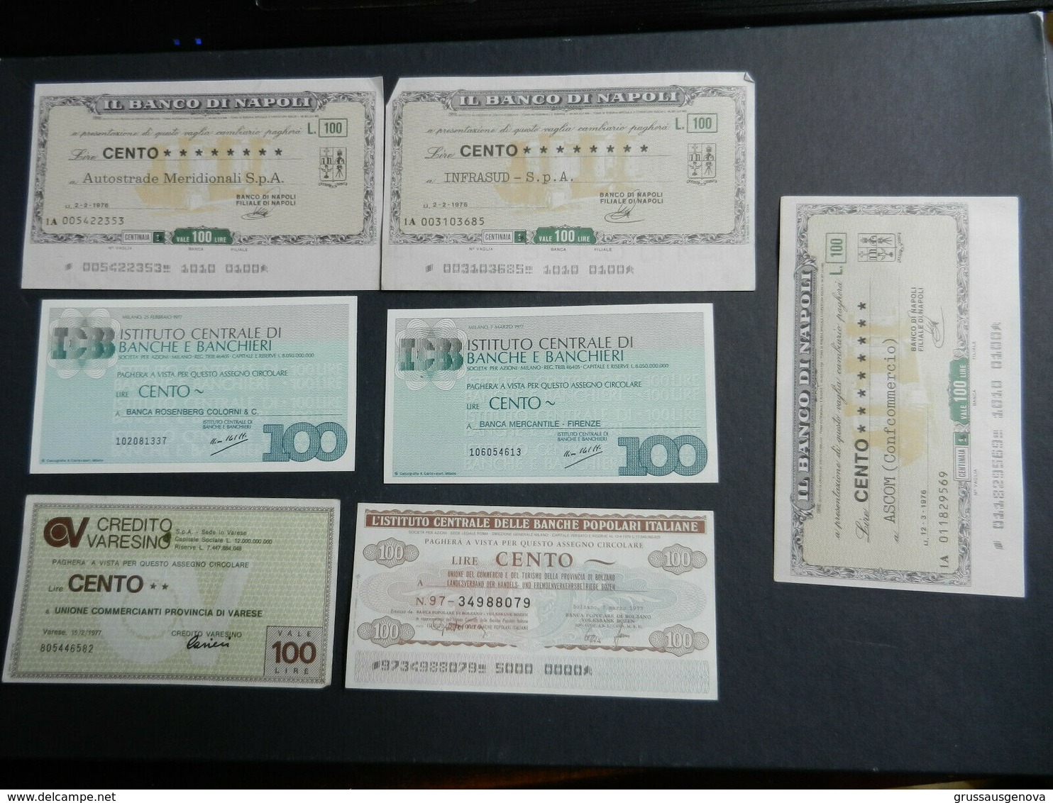 19916) LOTTO DI 7 MINIASSEGNI DIVERSI BANCO NAPOLI ASCOM INFRASUD AUTOSTRADE MERIDIONALI BANCA MERCANTILE FIRENZE BANCA - [10] Checks And Mini-checks