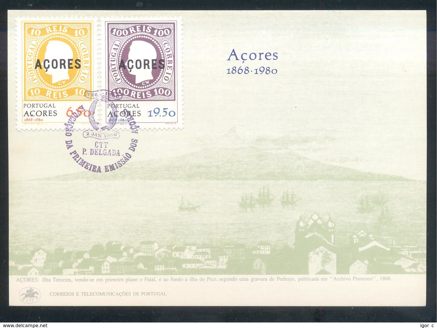 Portugal Azores 1980 Maximum Card: Azores Islans: Terceira, Pico; Boats; - Other & Unclassified