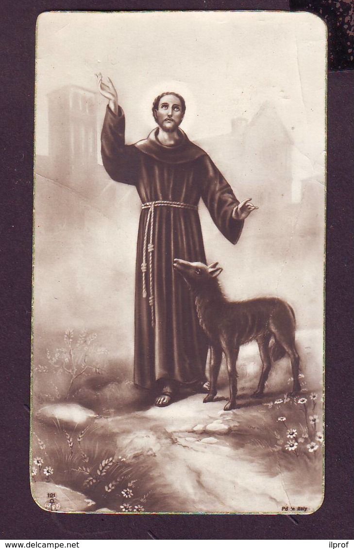 San Francesco E Il Lupo, Vecchio Santino Bromofoto Datato 1940 A Mano - Religione & Esoterismo