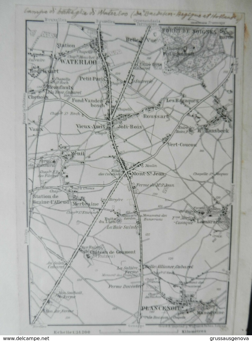 8g) NAPOLEONE BATTAGLIA DI WATERLOO DIVERSE 9 CARTE UNA SCIOLTA ( 27 X 21 Cm) E ALTRE APPLICATE SU CARTONCINO (32 X 21 - Altri & Non Classificati