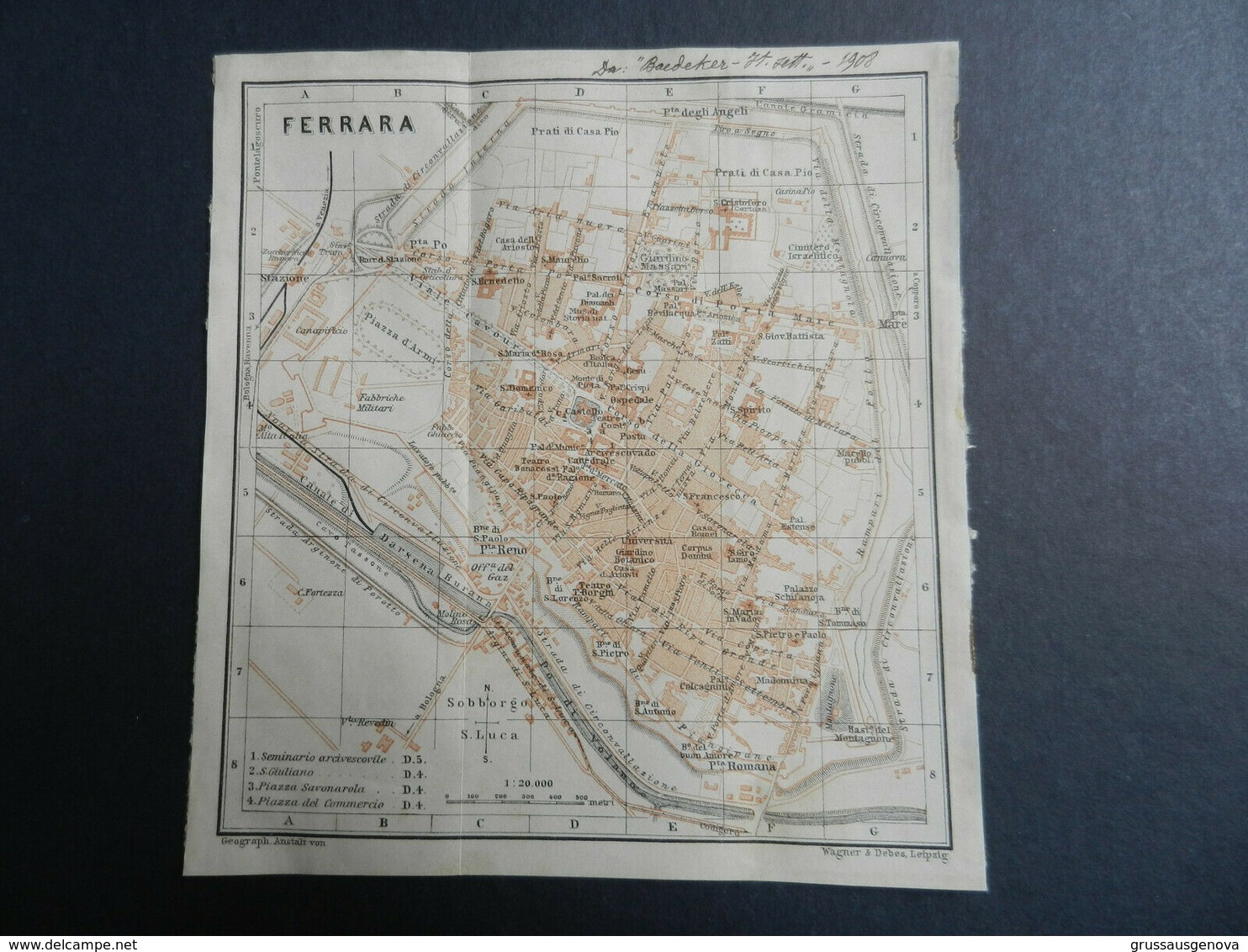 8g) FERRARA PIANTA DELLA CITTA' CARTA GEOGRAFICA 1908 ALLEGATE ALTRE 4 CARTE - Altri & Non Classificati