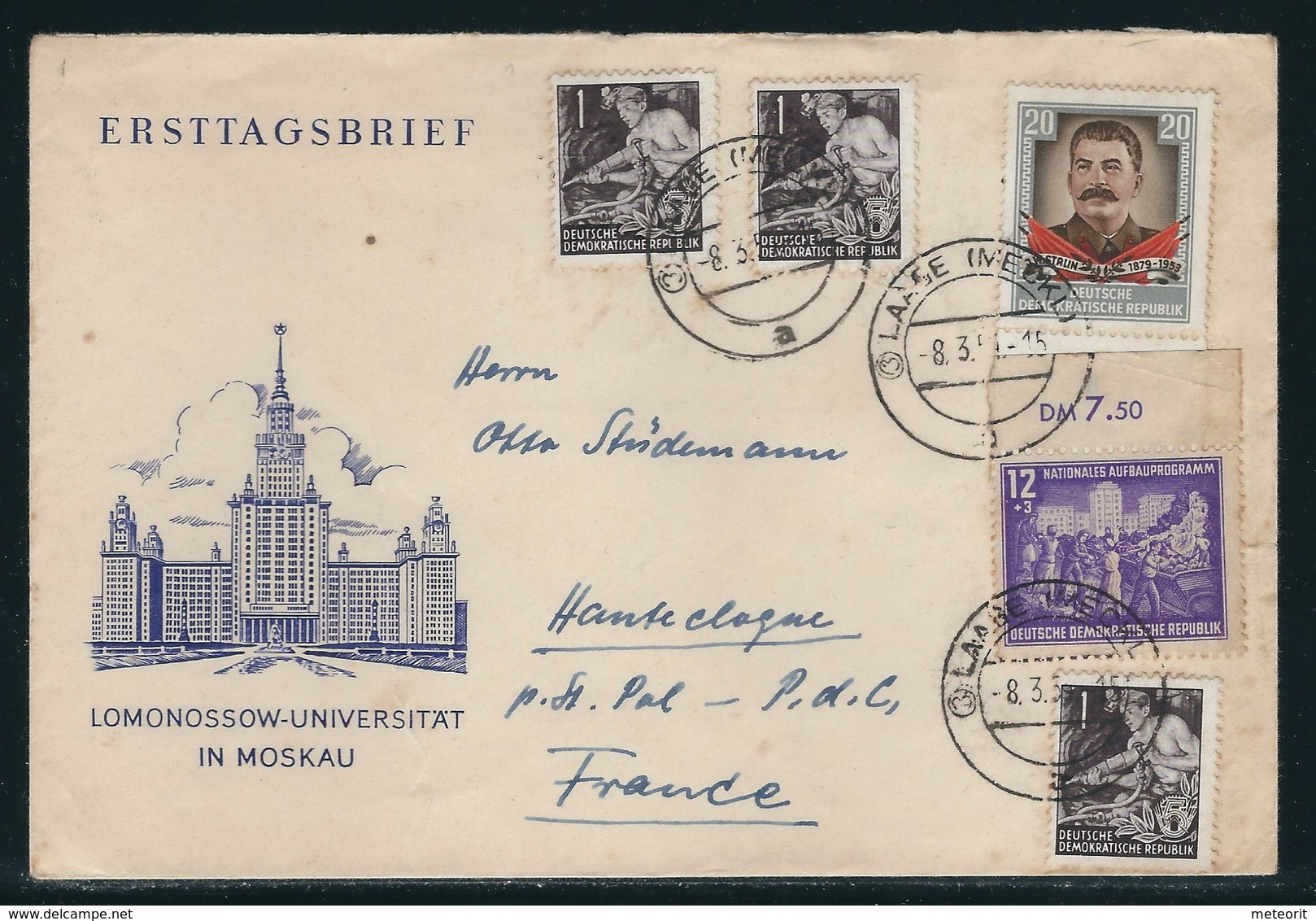 Auslandsbrief Von LAAGE Nach HANTECLOQUE (Frankreich) Mit MiNr. 303, 362 (3), 425, Portorichtig, -8.3.54 -15 - Briefe U. Dokumente