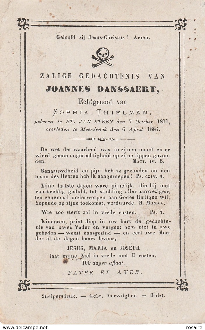 Joannes Dansaert-st,jan Steen 1811-meerdonck 1884 - Devotieprenten