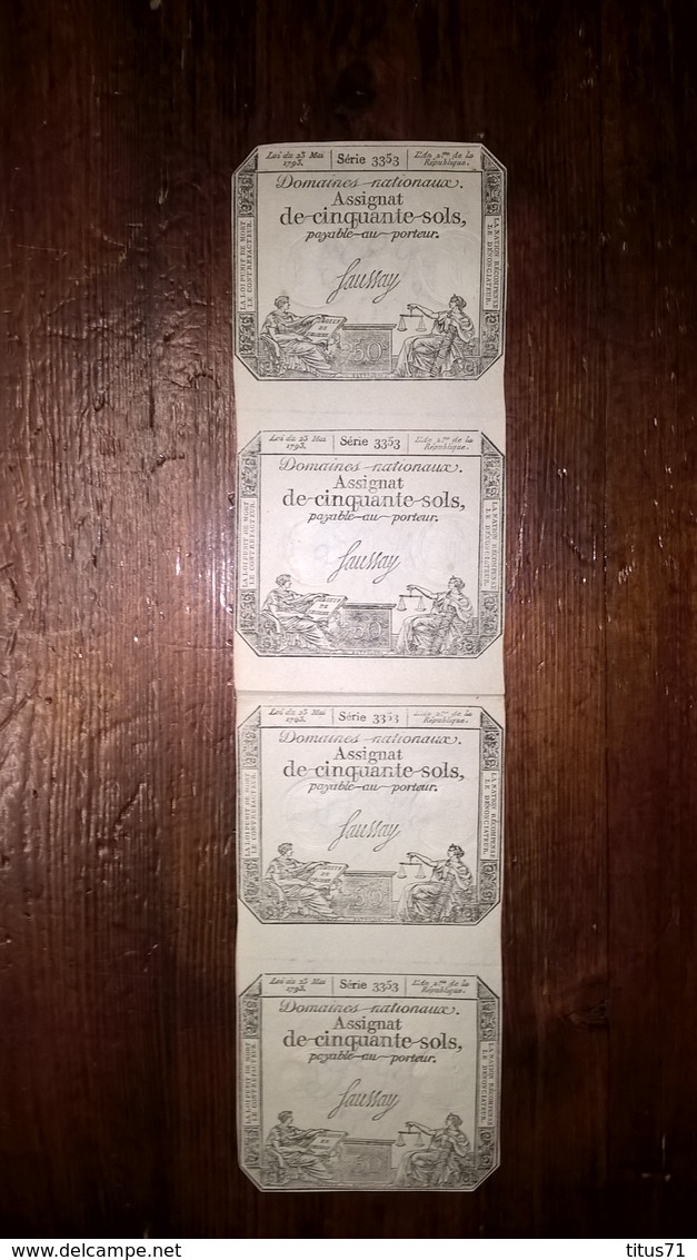 Planche De 4 Assignats De Cinquante Sols / 50 Sols - Créé Le 23 Mai 1793 - Série 3353 - TTB++ - Assignate