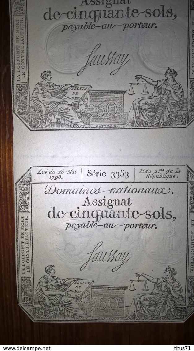 Planche De 4 Assignats De Cinquante Sols / 50 Sols - Créé Le 23 Mai 1793 - Série 3353 - TTB++ - Assignate