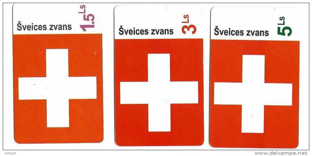 Latvia Prepaid Card Sveices Zvans  --  Helvetia - Set 1,5 ;3; 5 Ls " Red Cros " - Lettland