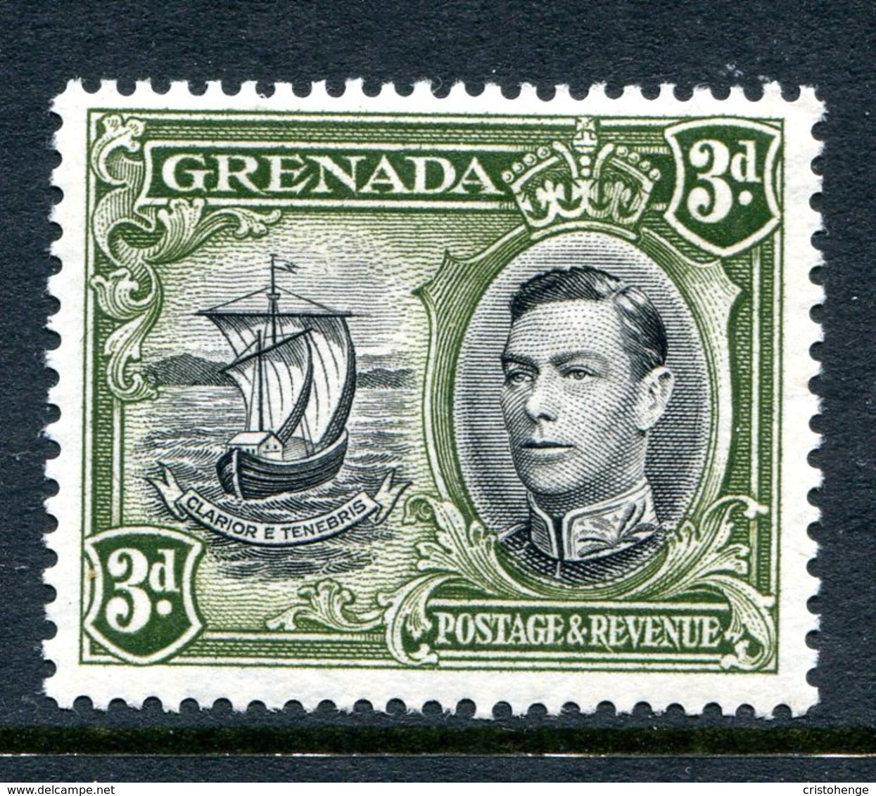 Grenada 1938-50 KGVI Pictorials - 3d Badge Of The Colony - Brown-olive - P. 13½ X 12½ - HM (SG 158ab) - Grenada (...-1974)