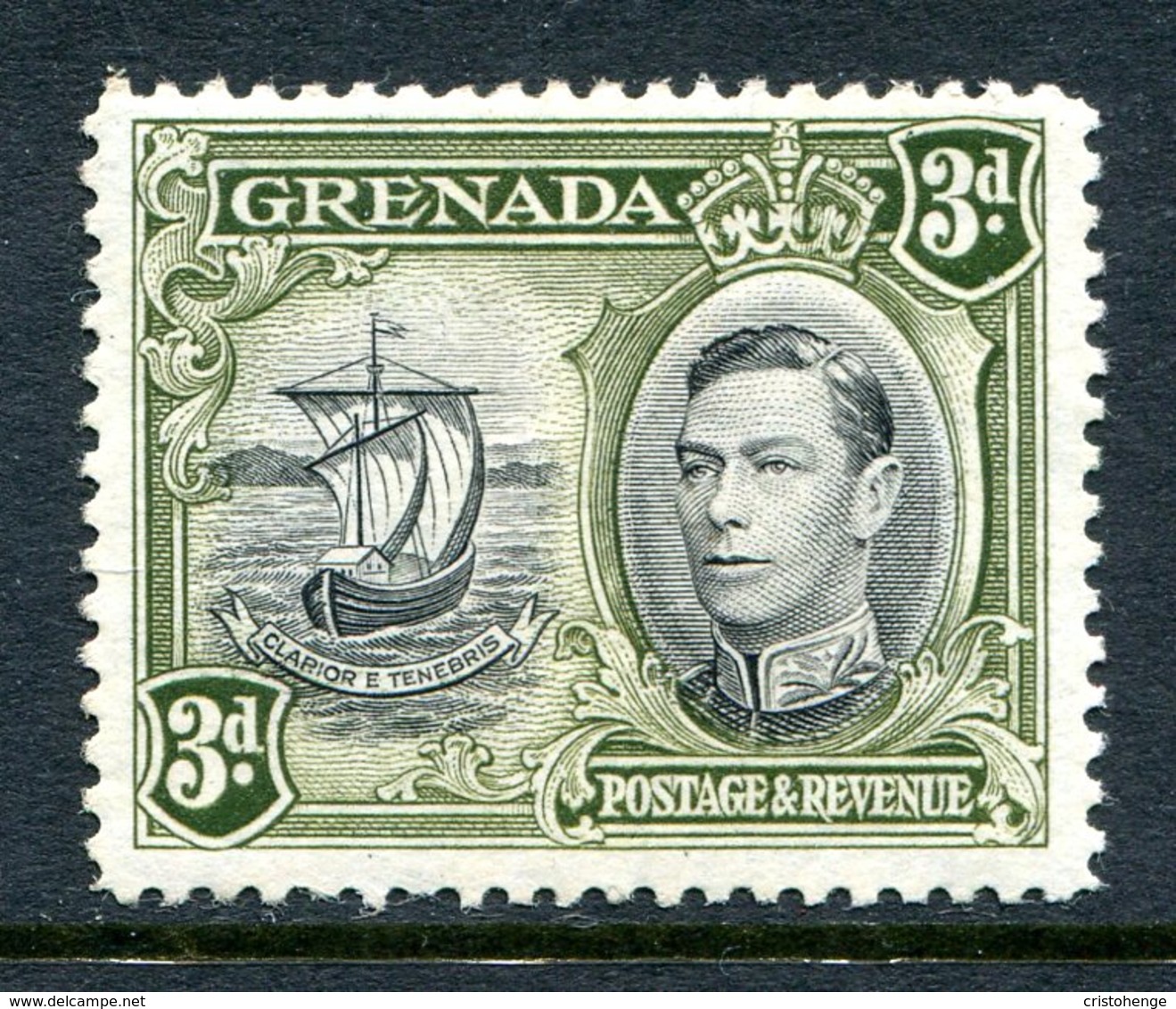 Grenada 1938-50 KGVI Pictorials - 3d Badge Of The Colony - Brown-olive - P.12½ - HM (SG 158b) - Grenada (...-1974)