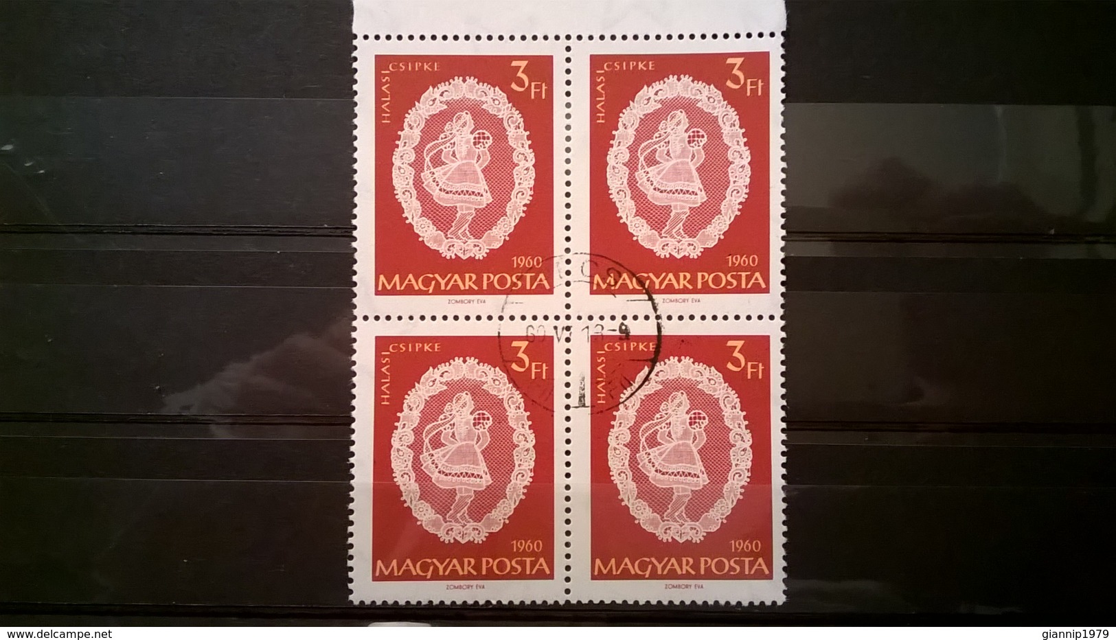 FRANCOBOLLI STAMPS UNGHERIA MAGYAR POSTA 1960 USED QUARTINA HALAS LACE PATTERNS SENZA GOMMA HUNGARY - Usado