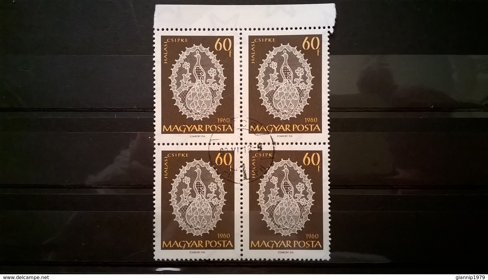 FRANCOBOLLI STAMPS UNGHERIA MAGYAR POSTA 1960 USED QUARTINA HALAS LACE PATTERNS SENZA GOMMA HUNGARY - Usati