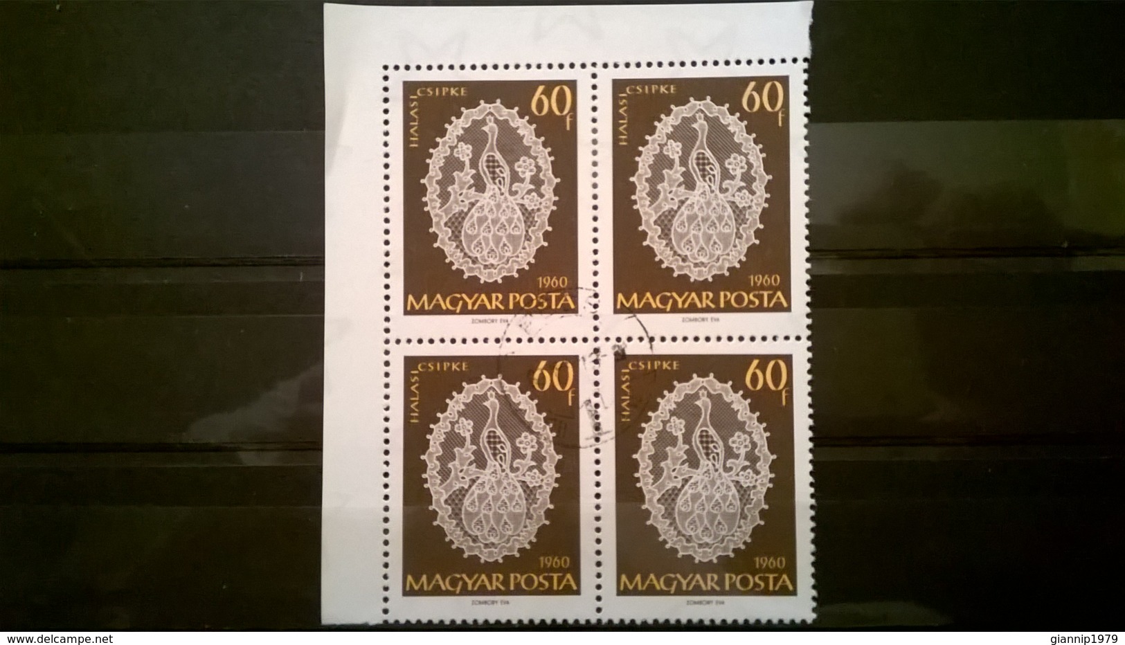 FRANCOBOLLI STAMPS UNGHERIA MAGYAR POSTA 1960 USED QUARTINA HALAS LACE PATTERNS SENZA GOMMA HUNGARY - Usati