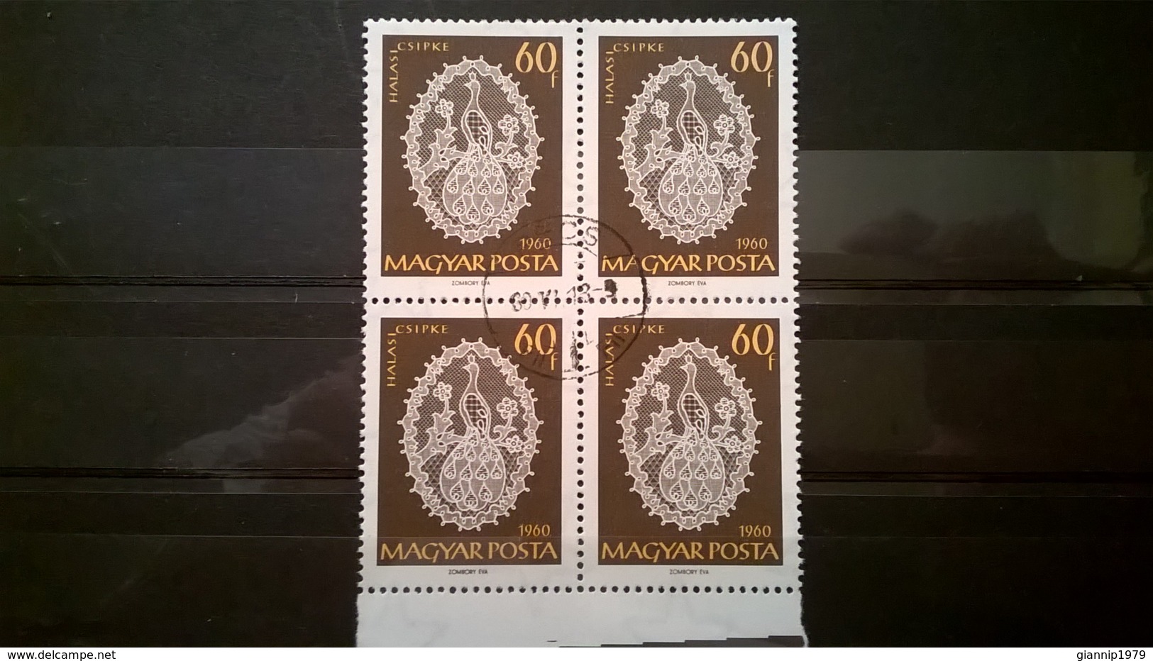 FRANCOBOLLI STAMPS UNGHERIA MAGYAR POSTA 1960 USED QUARTINA HALAS LACE PATTERNS SENZA GOMMA HUNGARY - Usati