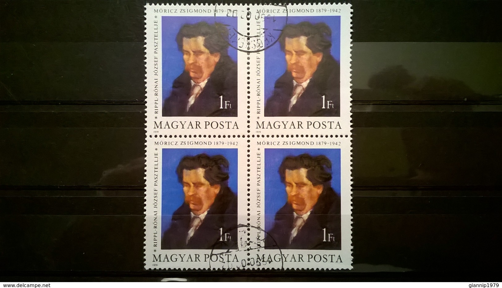 FRANCOBOLLI STAMPS UNGHERIA MAGYAR POSTA 1979 USED QUARTINA ANNIVERSARY ZSIGMOND MORICZ SENZA GOMMA HUNGARY - Usati