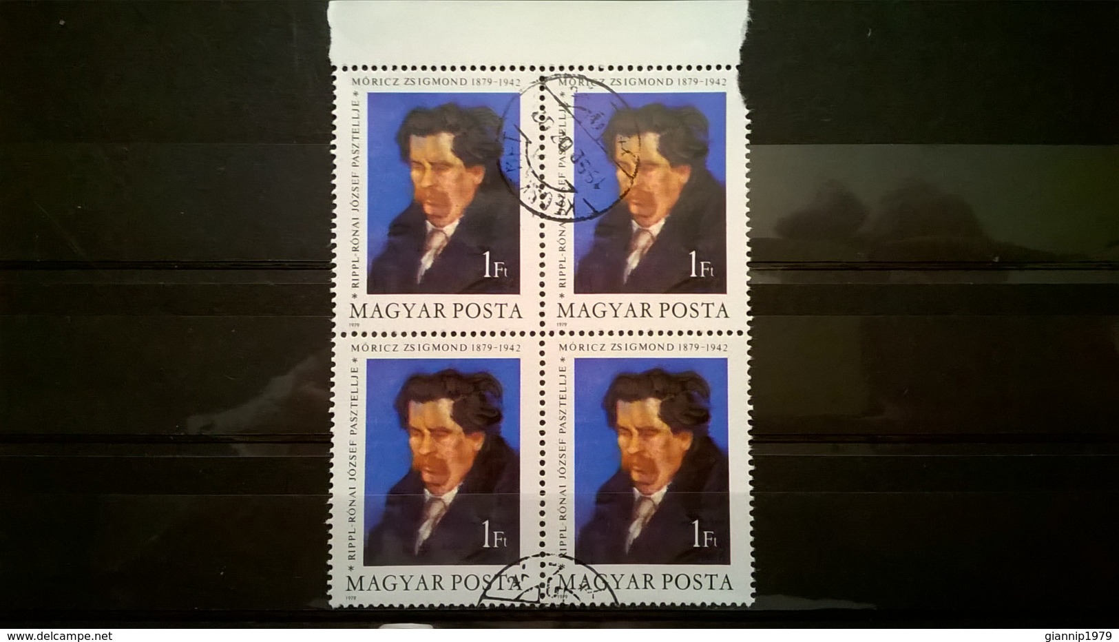 FRANCOBOLLI STAMPS UNGHERIA MAGYAR POSTA 1979 USED QUARTINA ANNIVERSARY ZSIGMOND MORICZ SENZA GOMMA HUNGARY - Usati