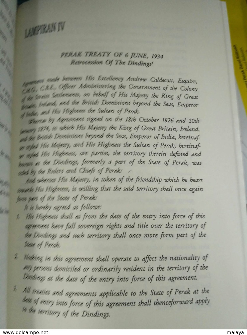 MALAYSIA Malaya A Special Colony "Dinding"/Manjung In Perak Malaya Sultan Royal King Pangkor Treaty 1874 - Old Books