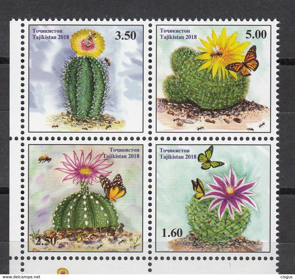 Tajikistan Tadschikistan MNH** 2018 Kaktus Butterfly Bee   Mi 824-27 Zd SALE - Tadschikistan