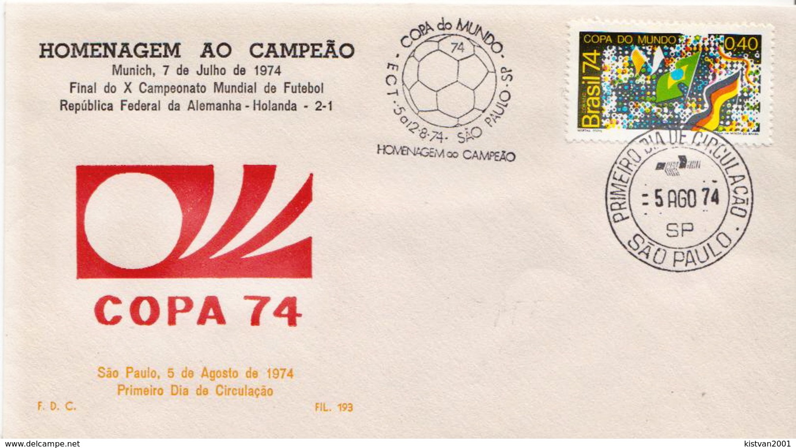 Brazil Stamp On FDC - 1974 – West-Duitsland