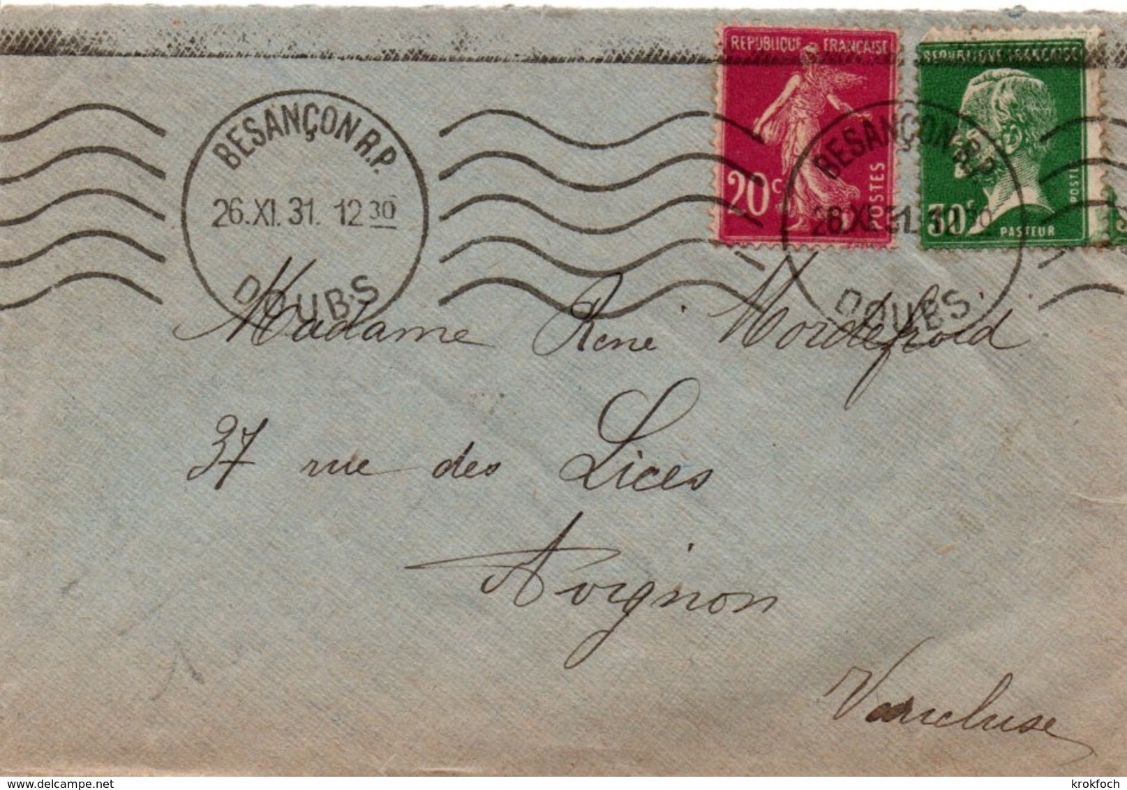 Prêtres Mutilés DRAC - Vignette Oblitérée Au Verso Lettre Besançon 1931 à Flamme Continue Sur Pasteur - Lettere