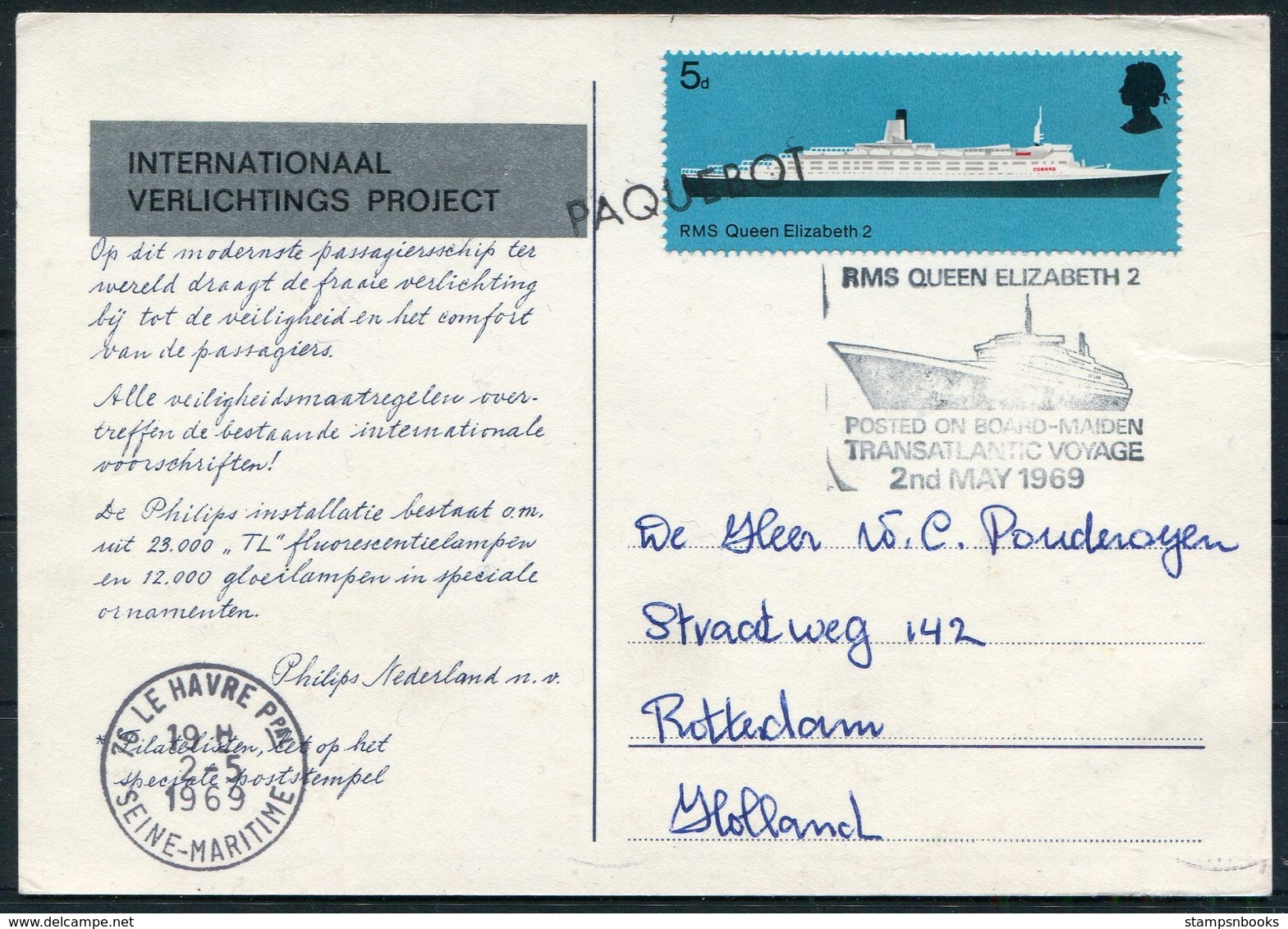 1969 GB 6 Different Journeys QUEEN ELIZABETH 2, QE2 Ship Covers/postcards. Paquebot Southampton New York - Covers & Documents