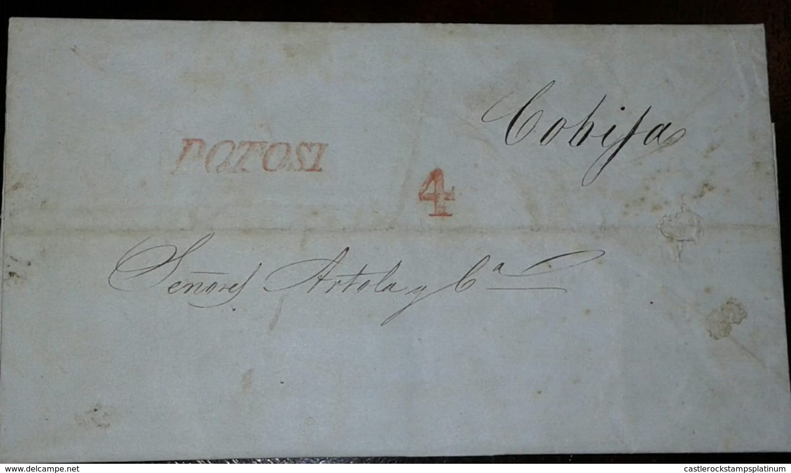 L) 1840 BOLIVA, PRESTAMPS, POTOSI, 4 REALES DE PORTE, TO COBIJA - Bolivia