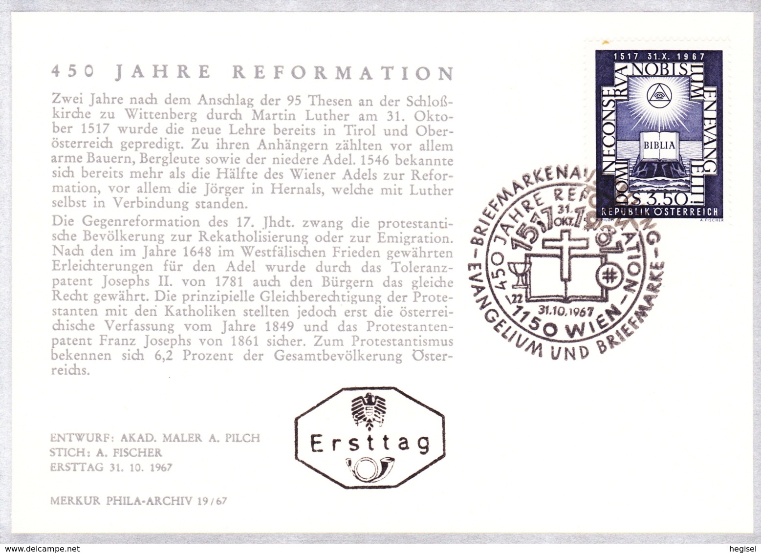 1967  450 Jahre Reformationsbeginn FDC Karte (ANK 1279, Mi 1249) - FDC