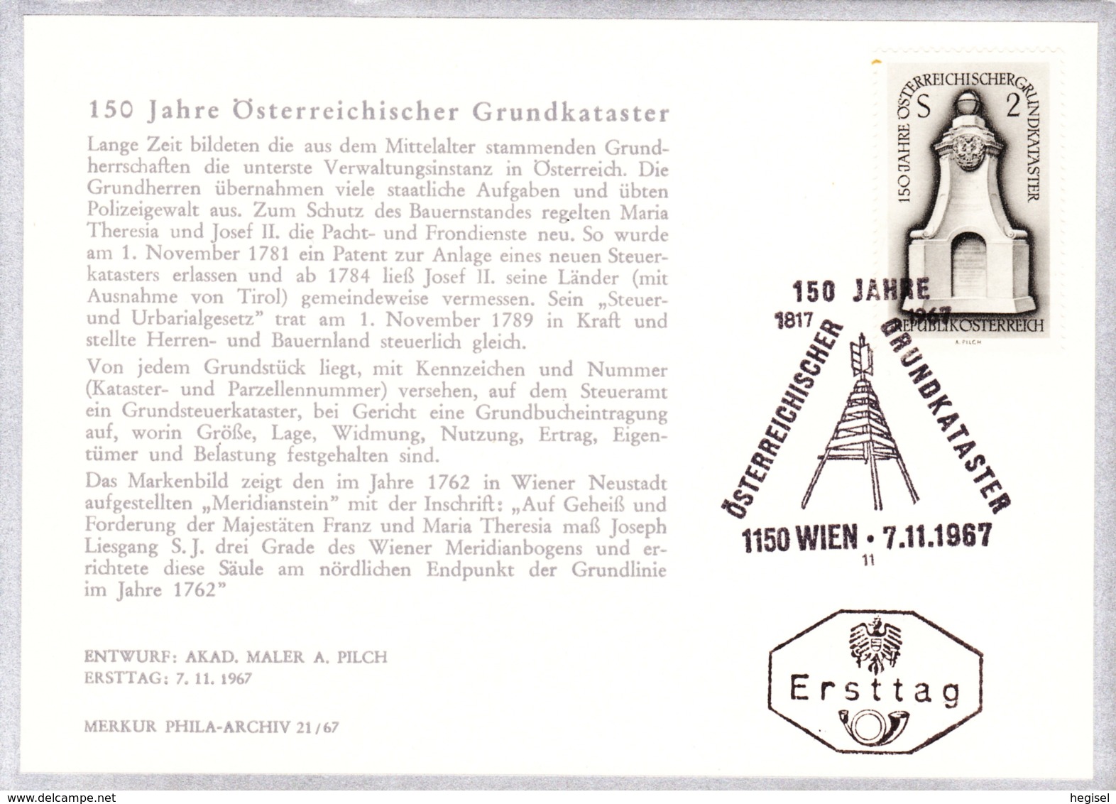 1967  150 Jahre Grundkataster FDC Karte (ANK 1280, Mi 1250) - FDC