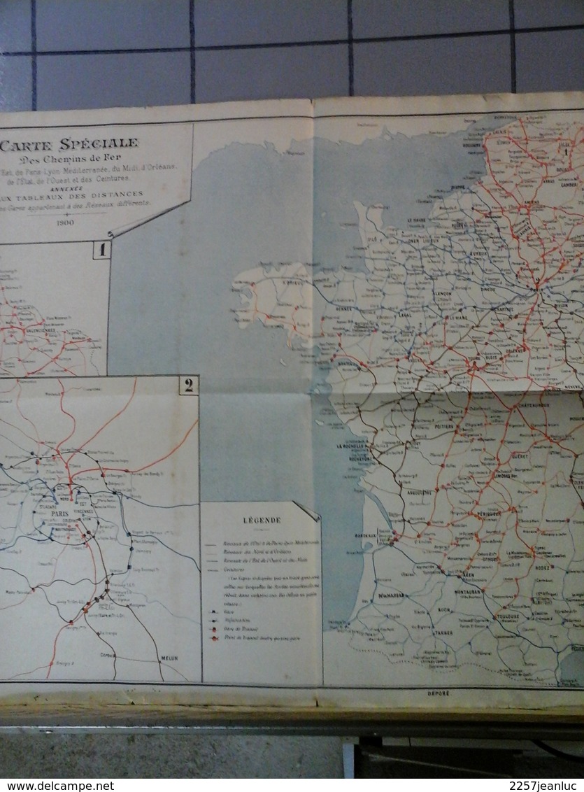 Carte Spéciale Des Chemins De Fer De 1900 Avec Tableaux Des Distances  De La France - Autres & Non Classés