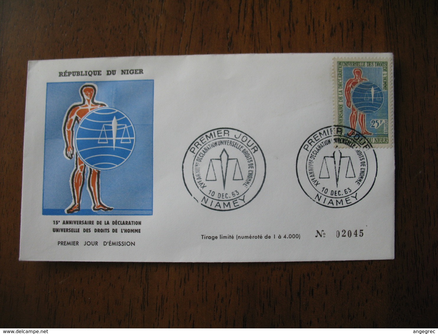 FDC  Enveloppe  Niger Niamey   1963 15 è Anniversaire Des Droits De L'Homme   à Voir  N° 2045 - Niger (1960-...)