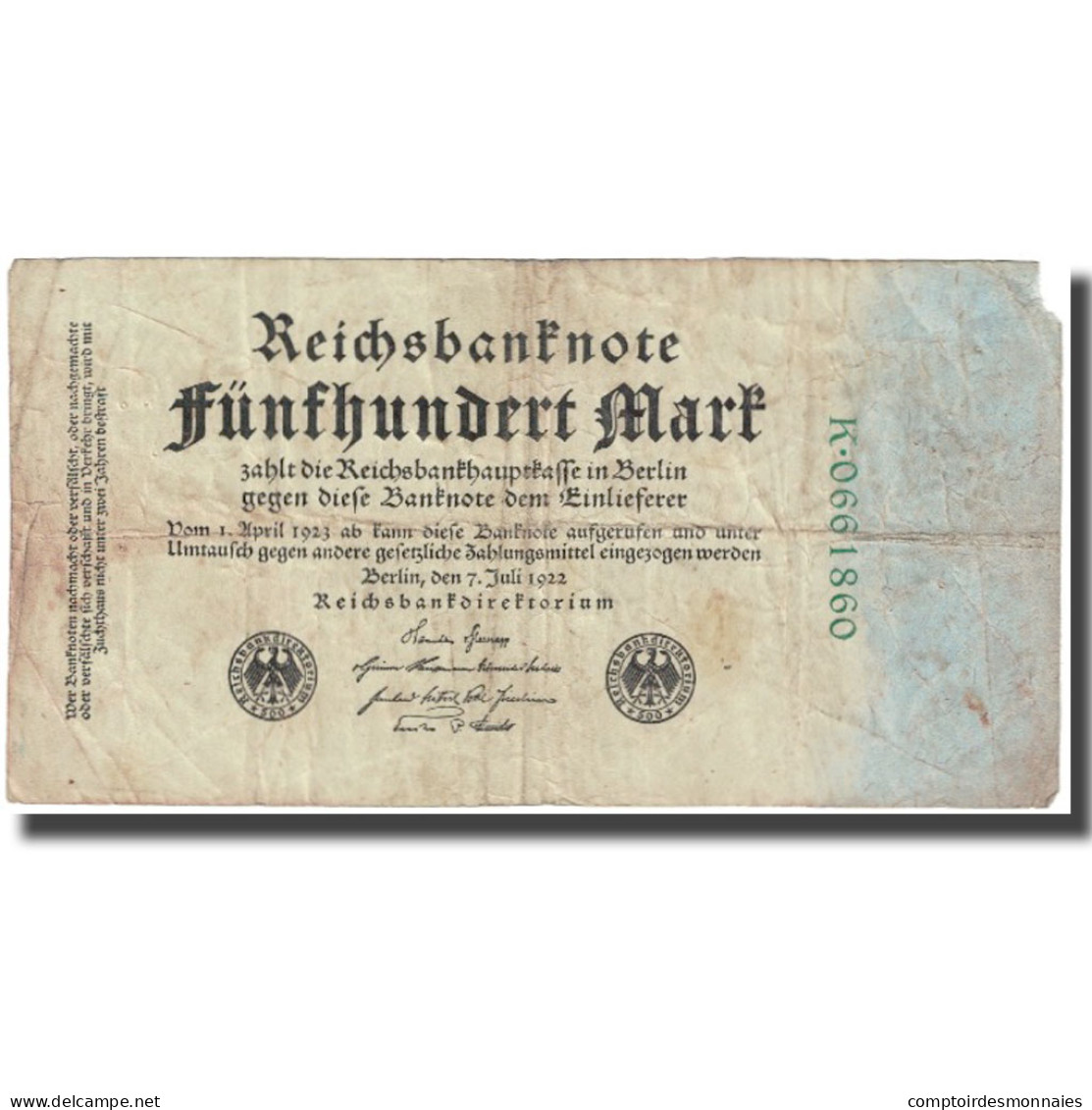 Billet, Allemagne, 500 Mark, 1922, 1922-07-07, KM:74a, B - 500 Mark