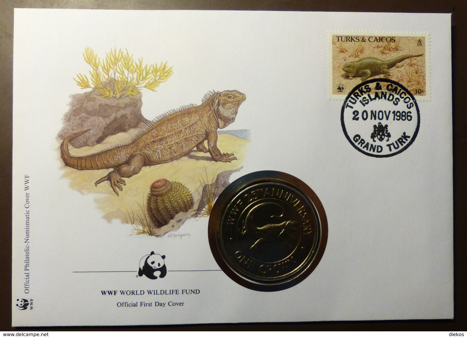 Numisbrief Coin Cover  Turks And Caicos Islands WWF Leguan One Crown  #numis79 - Turks En Caicoseilanden