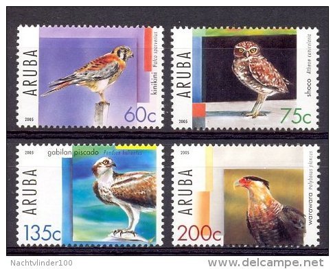 Nbs0343 FAUNA ROOFVOGELS VALK UIL FALCON OWL EULE BIRDS OF PREY GREIFVÖGEL RAUBVÖGEL AVES OISEAUX ARUBA 2005 PF/MNH - Arends & Roofvogels